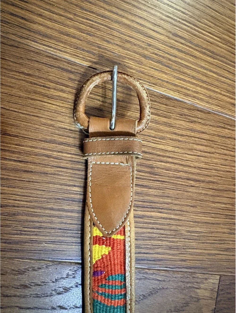 VTG Boho Colorful Southwestern Woven Guatemalan Leather Belt | 34